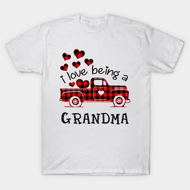 I Love Being Grandma Red Plaid Buffalo Truck Hearts Valentine's Day Shirt T-Shirt by Alana Clothing